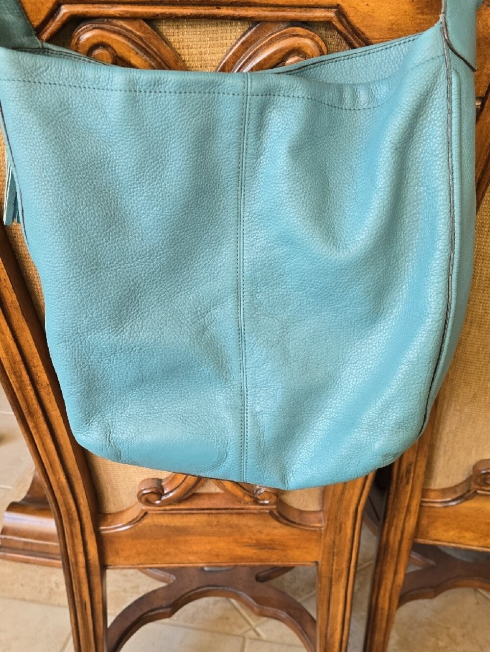 Turquoise pebble leather Coach Avery Shoulder Hobo handbag (model F23309) - Picture 6 of 16